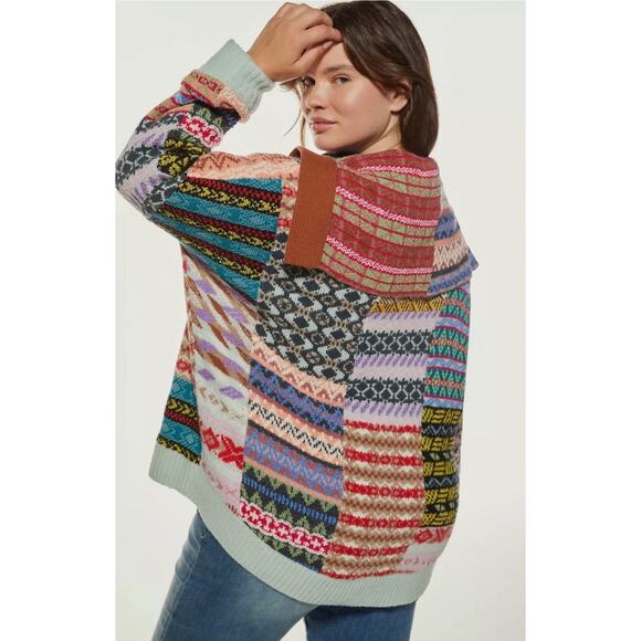 Anthropologie Pilcro Abstract Patchwork Open Cardigan Sweater XS/S Fair Isle - Picture 14 of 16
